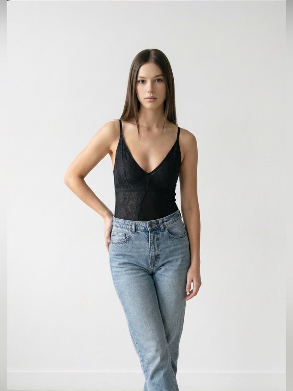 WYLDR Black Lace Bodysuit with adjustable straps *not sheer*